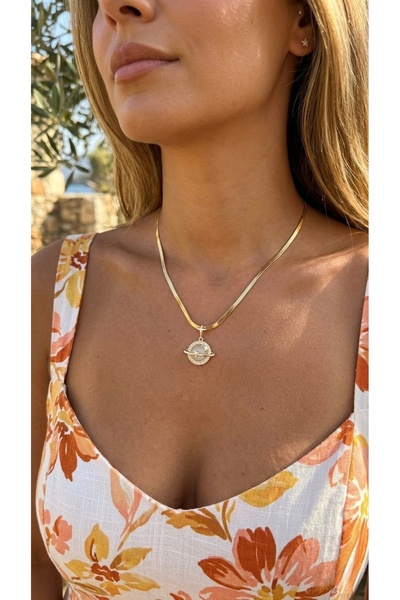 İNN JEWELLERY قلادة فولاذية مقاومة للصدأ ومضادة للحساسية بتصميم كوكب عتيق (ضم...