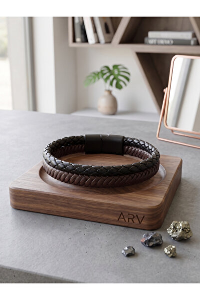 DEERDERİ Magnetic Leather Hand-Knitted Double Bracelet Father's Day Gift