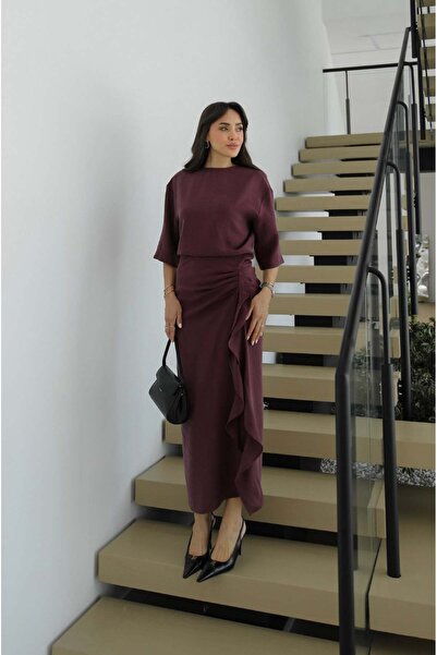 Havoş Φόρεμα με λεπτομέρεια από κορδόνια στο πλάι, σε χρώμα μοβ δαμασκηνί