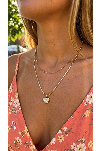 İNN JEWELLERY Çelik Kolye Kararmaz Antialerjik Kalp Zirkon Figürlü (2 YIL İTH...