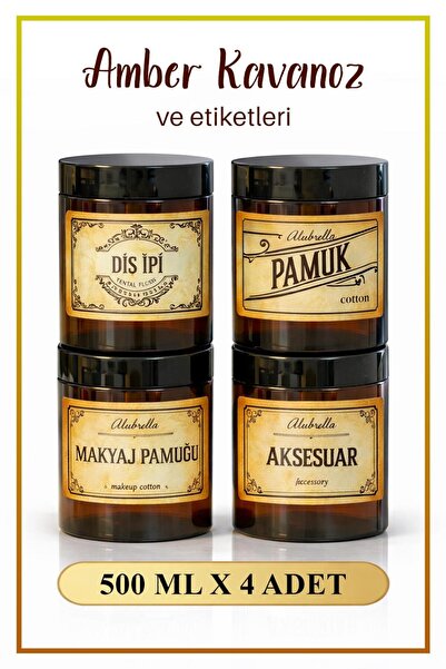Alubrella 4 adet Amber Kavanoz ve Kozmetik Temalı Etiketleri