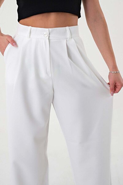 Hazel Pantaloni Palazzo Ecru cu talie înaltă de damă