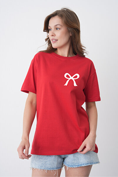 TREND EMMODA Tricou roșu unisex pentru bărbați/femei, cu mini panglică, impri...