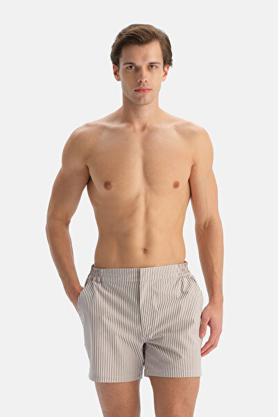 Dagi Λευκό-καφέ ριγέ σορτς με φερμουάρ