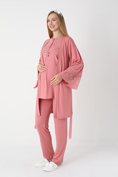 ERDENİZ TEKSTİL Σετ πιτζάμες εγκυμοσύνης με δαντελένια μανίκια, κουμπιά και κ...