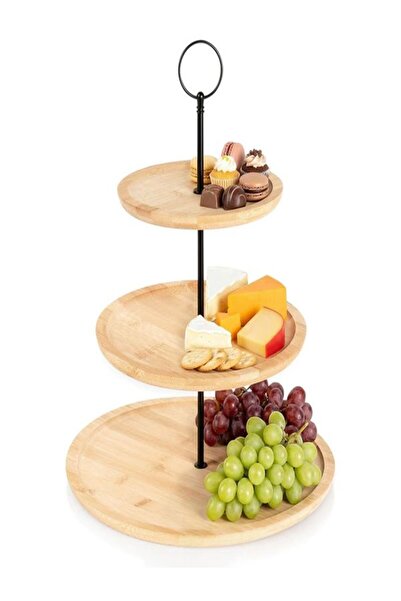 Vilde Τριώροφη πιατέλα σερβιρίσματος από μπαμπού για κέικ, φρούτα και σνακ, ύ...