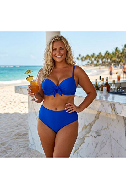 iygnus Büyük Beden Göğüs Ortası Kurdele Detaylı Bikini Takımı