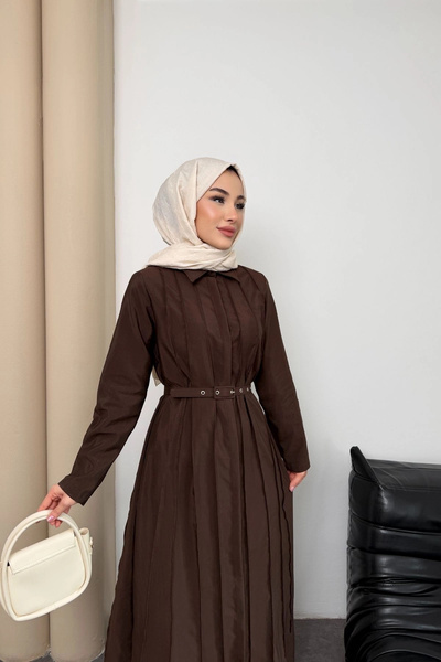 Mihran Butik Quenn Model Coupra Model Fabric Belt Detailed Dress