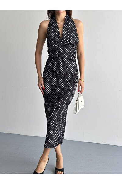 Helen Goods Νέα σεζόν Γυναικείο φόρεμα μίντι με πουά και σκίσιμο