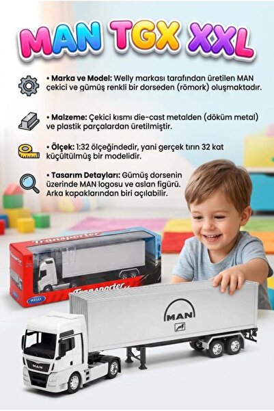 Tıfıl Toys Welly 1:32 Ölçekli Lisanslı Orjinal Man TGX XXL Dorseli Koleksiyon...