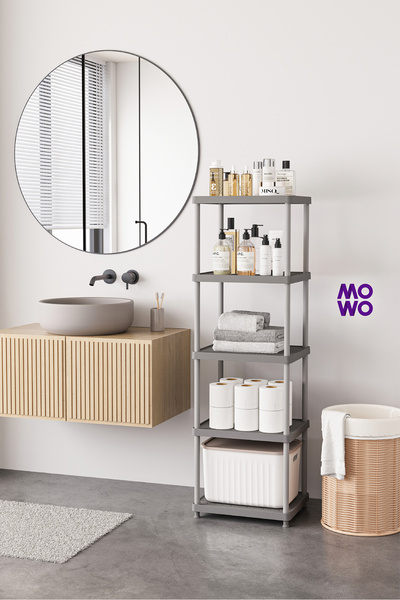 MOWO 5 Katlı Gri 40x33 Plastik Mutfak Raf Sistemi, Banyo Rafı, Kiler, Kitaplı...