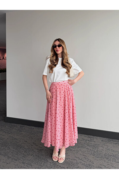 Laluvia Ροζ Σιφόν Φούστα Πουά - 0613
