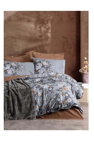 Cotton Box Double Duvet Cover Set with Trim Fur Blanket-Smooth Anthracite