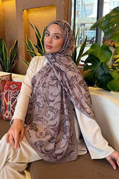 lamelif Ethnic Pattern Ferah Shawl in Mink Color