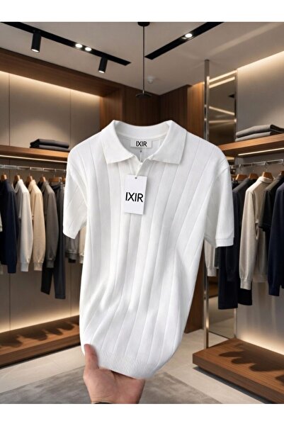 ixir Men's Summer Textured Nurse Collar Poly-Neck Knitwear T-Shirt Comfortabl...