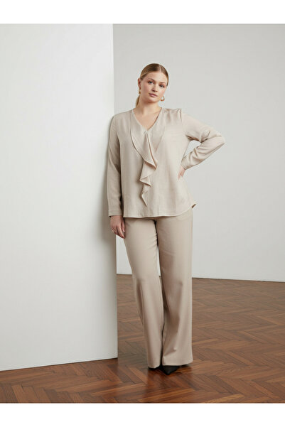 PERA MODA Plus Size Front Ruffle Modal Blouse Shirt