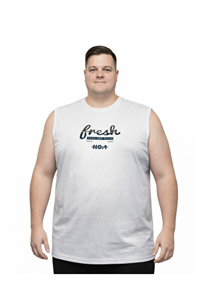 BattalModa تي شيرت رجالي أبيض بدون أكمام مقاس كبير 3XL-4XL-5XL-6XL