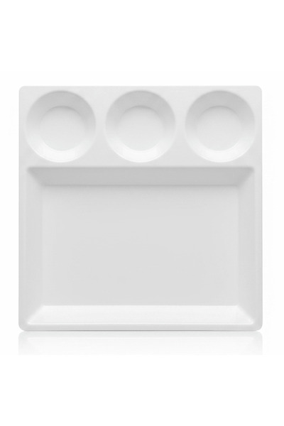 AKDC White Square Melamine 4 Portion Serving Plate 30 cm