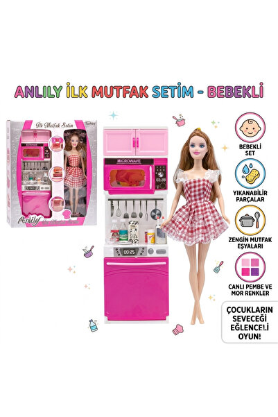 Shoplandu Kız Çocukları için Oyuncak Bebekli İlk Mutfak Seti