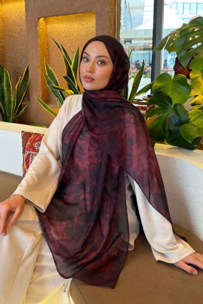 lamelif Rose Flower Pattern Spacious Shawl Dark Burgundy