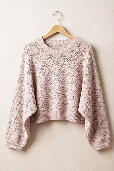 MODAQU Bat Sleeve Openwork Knitwear Sweater -Powder
