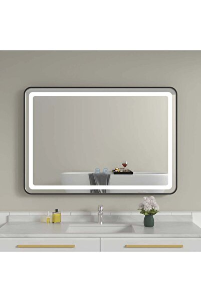 Olivy Oglindă de baie cu LED 80x60 cm dreptunghiulară cu ramă neagră, 3 culor...