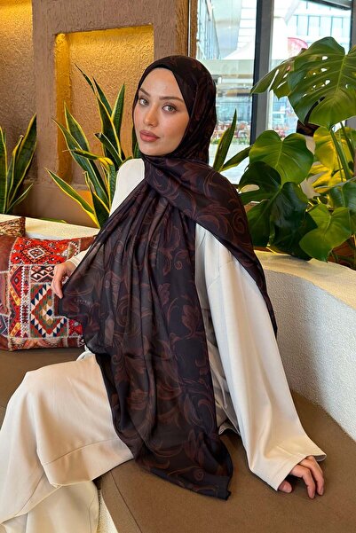 lamelif Ethnic Pattern Ferah Shawl Black Brown