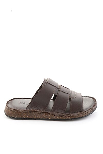 Bambi Καφέ Ανδρικές Παντόφλες από Γνήσιο Δέρμα E04433010103