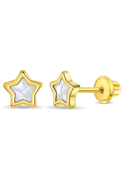 BEBEGOLD Σκουλαρίκια αστέρια από χρυσό 14Κ για παιδιά με φίλντισι