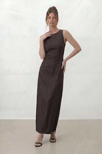 VAGGON Rochie midi din denim, fără mâneci, în linie A