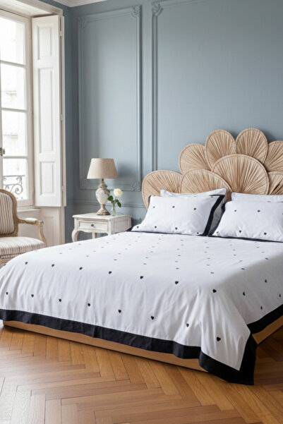 Motif Mağaza Cœurs Double Duvet Cover Set 100% Cotton Satin (Fitted Sheet - D...