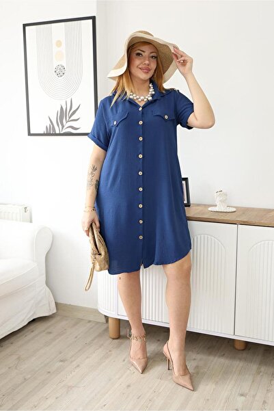 Siyezen Υφασμάτινο φόρεμα πουκάμισο Ayrobin σε μεγάλο μέγεθος