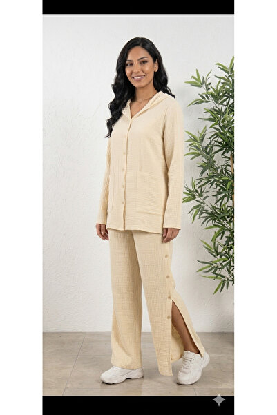 MODA Παντελόνι από βαμβάκι μουσελίνας με πτυσσόμενο μανίκι, φαρδιά μπατζάκια,...