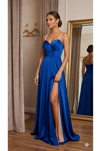 Sublime Butik Rochie lungă de seară din crep, cu bretele și șliț, cu aplicați...
