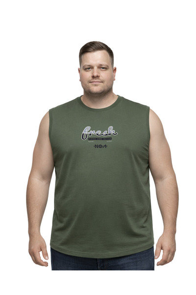 BattalModa تي شيرت رجالي كبير الحجم باللون الكاكي بدون أكمام مقاس 3XL-4XL-5XL...