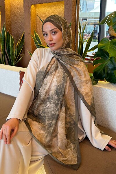 lamelif Rose Flower Pattern Spacious Shawl Khaki
