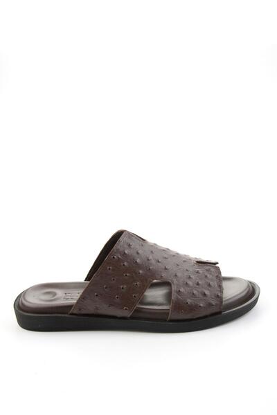 Bambi Καφέ ανδρικές παντόφλες από γνήσιο δέρμα E04433333310