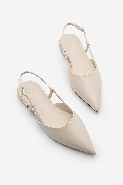 Marjin Γυναικεία μπαλαρίνες με μυτερή μύτη, ανοιχτή πλάτη, χρυσή ζωγραφική, τ...