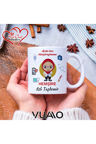 VUAO Hemşire Özel İsimli Yazılı Kupa Bardak, Kişiye Özel Baskılı Kupa Bardağı...