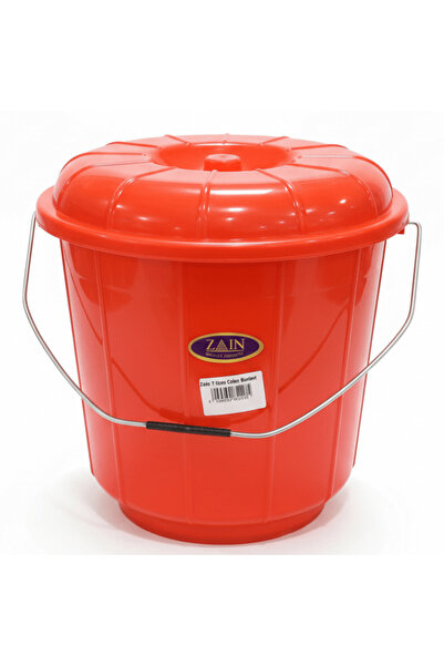 Zain Plastic Bucket with Lid – 7 L – Red – Durable Household Bucket for Water...