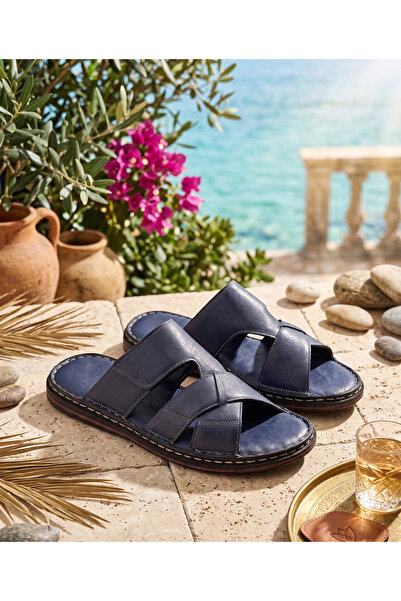 rocassi ΑΝΔΡΙΚΕΣ ΠΑΝΤΟΦΛΕΣ από Γνήσιο Δέρμα ΣΚΟΥΡΟ ΜΠΛΕ