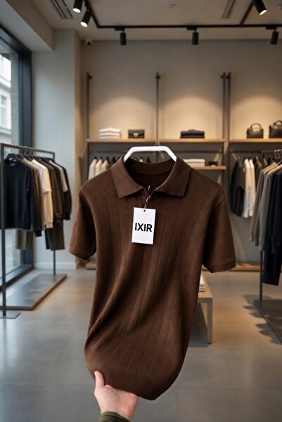 ixir Men's Summer Textured Nurse Collar Poly-Neck Knitwear T-Shirt Comfortabl...