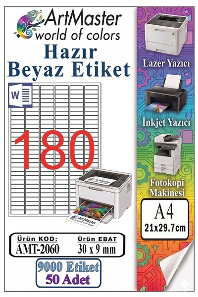 Artmaster A4 Ready White Label 30X9Mm 50 Sheets 1 Pack 180 Pcs Adhesive Photo...