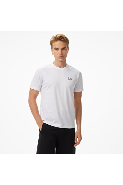 EA7 Erkek Beyaz Bisiklet Yaka T-shirt