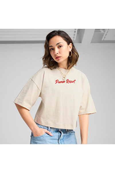 Puma Premium Ess Graphic Kadın Krem T-Shirt