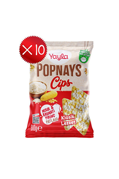 Yayla Popnays Cips Klasik Lezzet Mısır ve Basmati Pirinç Patlağı 80 g x10