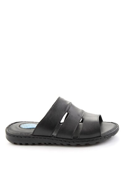 Bambi Μαύρες ανδρικές παντόφλες από γνήσιο δέρμα E04437184603