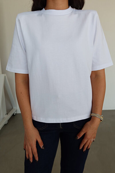 My Blog White Basic T-Shirt with Padded Shoulders - 241134