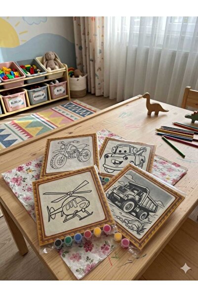 Romea Çoçuklar için Boyama Tuvali(4 ayrı set), 20cm-20cm Tuval Boyama, 6 Renk...