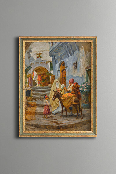 epiqart Seller with a Donkey on the East Bazaar - Vintage Patterned Frame - S...